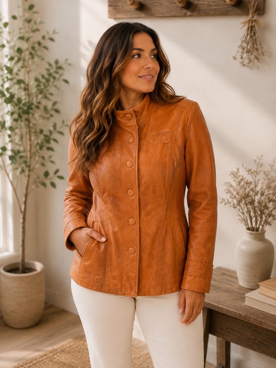 Danier Jackets & Blazers - Danier Tan Leather Button-Front Jacket